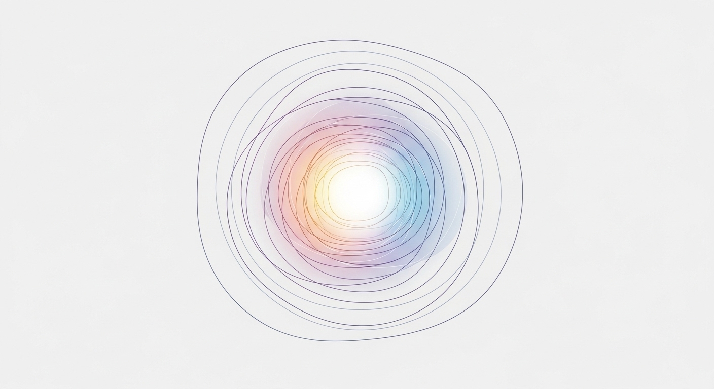 Soyut çizgisel bir illüstrasyonda ışıkla korunmuş içsel bir alanı simgeleyen parlak merkez, zihinsel sınırları ve kişinin kendi düşünce alanını korumasını temsil ediyor.